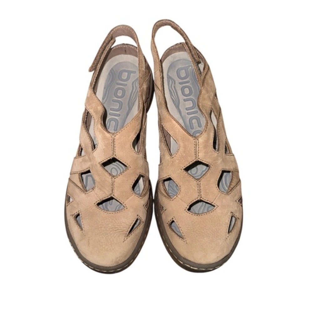 Bionic Maclean Sandals Womens 7M Pre-Owned Shoes Tan Leather‎ Cutout Slingback